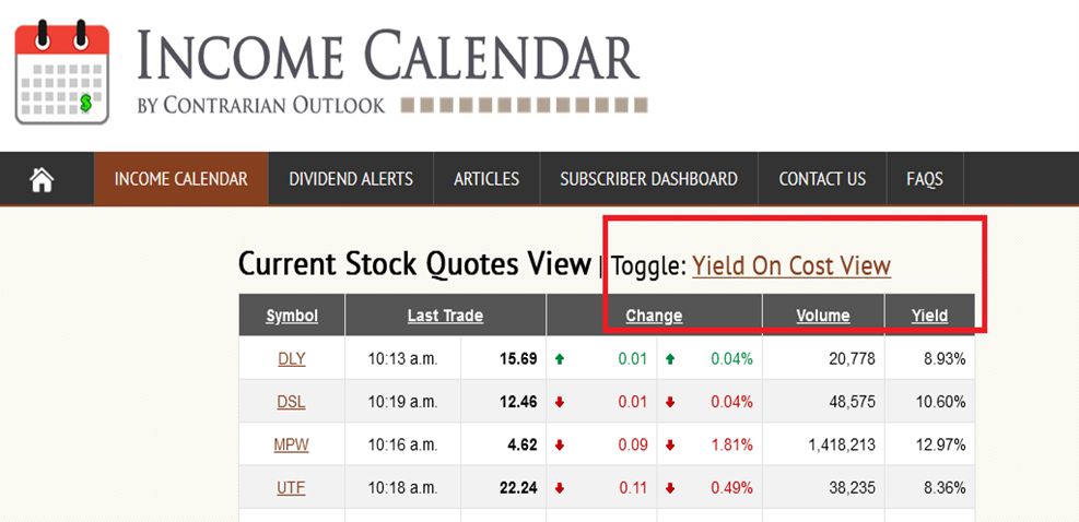 Yield on cost dividend tracker feature