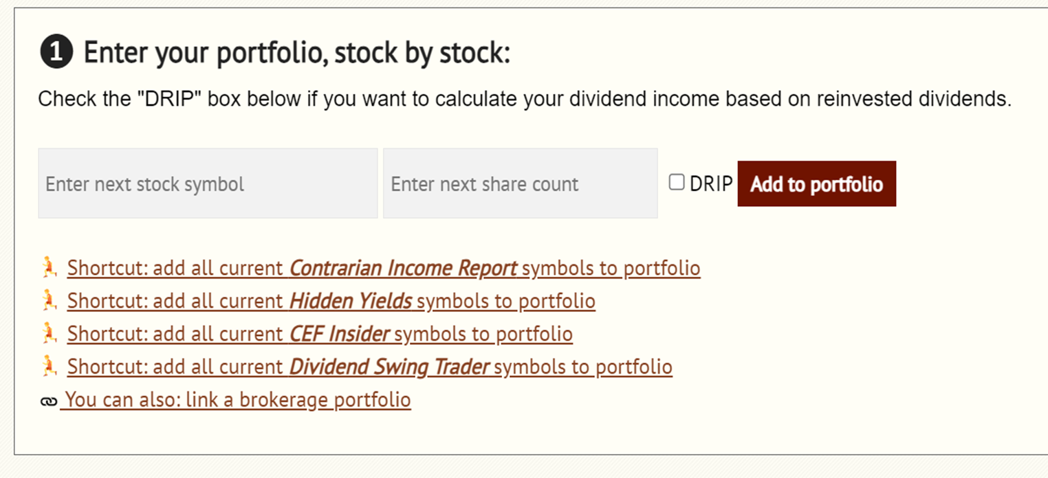 Income Calendar manual entry and Contrarian Outlook portfolio import
